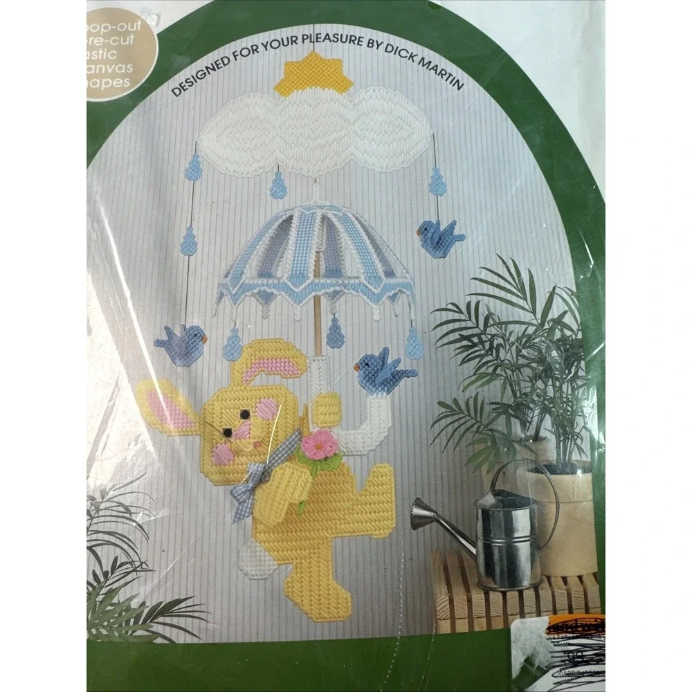 Leisure Arts Canvas Capers Umbrella Bunny Mobile Kit 131 Dick Martin 1984 Vtg
